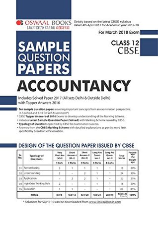Read Oswaal CBSE Sample Question Papers for Class 12 Accountancy (Mar.2018 Exam) - Panel of Experts file in ePub